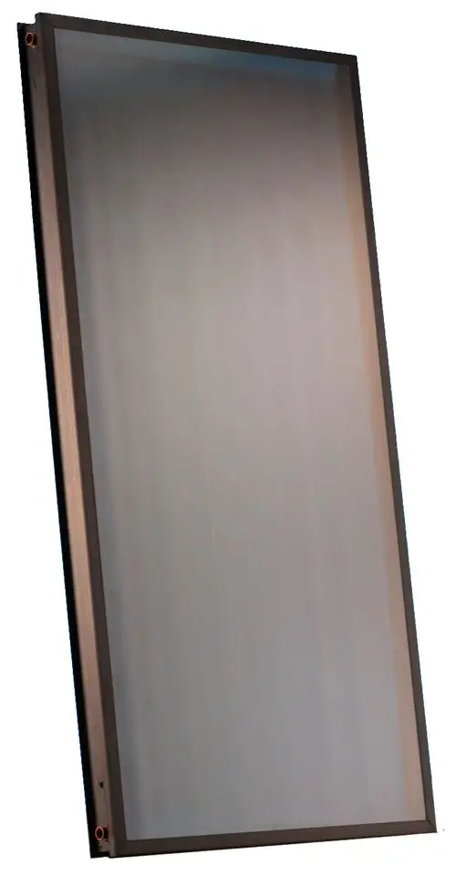 Flacher, rechteckiger Solarabsorber mit einem transparenten Deckglas und einem schwarzen Rahmen, möglicherweise für DAIKIN Solar-Systeme geeignet.